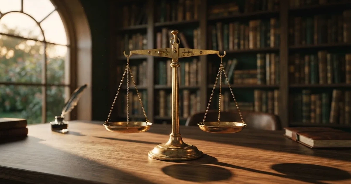 O balanță de alamă pe un birou de lemn, în lumina piezișă a unei ferestre înalte — cazinouri internaționale