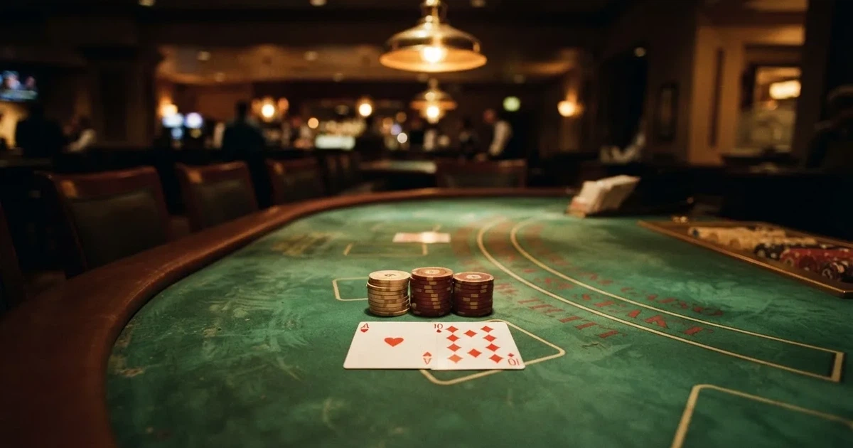 Zaruri roșii pe marginea unei mese de craps, sub o lumină verzuie — live blackjack în românia